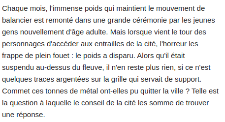  Fables de Mai n°9 : la cité de l'horloge Thème : swing (balancier).(medfan technologique )Bâtir la prospérité autour d'une cité autour d'un balancier au mouvement perpétuel semble être une excellente idée jusqu'à ce qu'il s'arrête. #FablesDeMai  #JDR