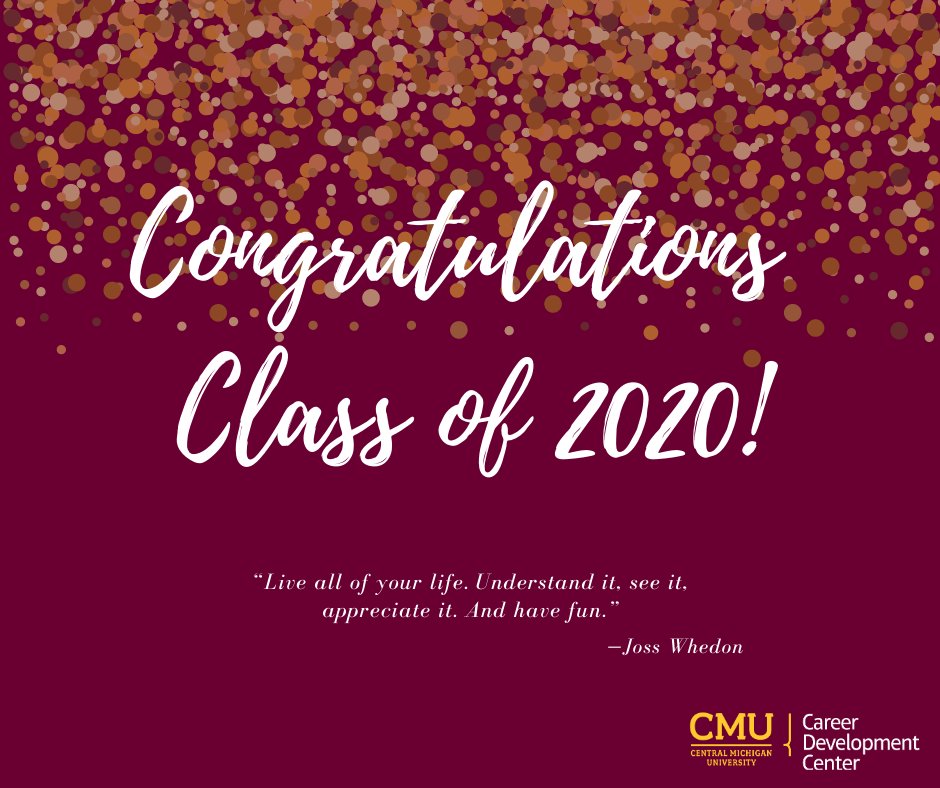 Congratulations to the graduating class of 2020! We wish you success in all your future endeavors. 
#FireUpyourCareer #FireUpForever #CmichGraduation