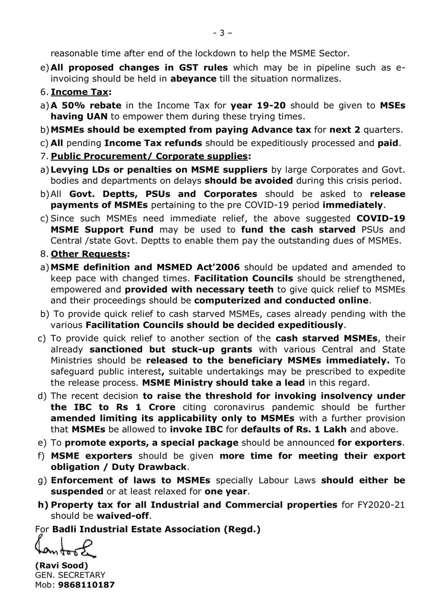 BadliEstate's tweet photo. @narendramodi @pmo @nsitharaman @FinMinIndia @nitin_gadkari @minmsme As MSME Assn,we've been highlighting problems being faced by MSMEs due to covid thro' our detailed representations. Its summary is attached. Pl announce the awaited relief package &amp; save the dying MSMEs. HELP PL https://t.co/YZ7dGQd0rU