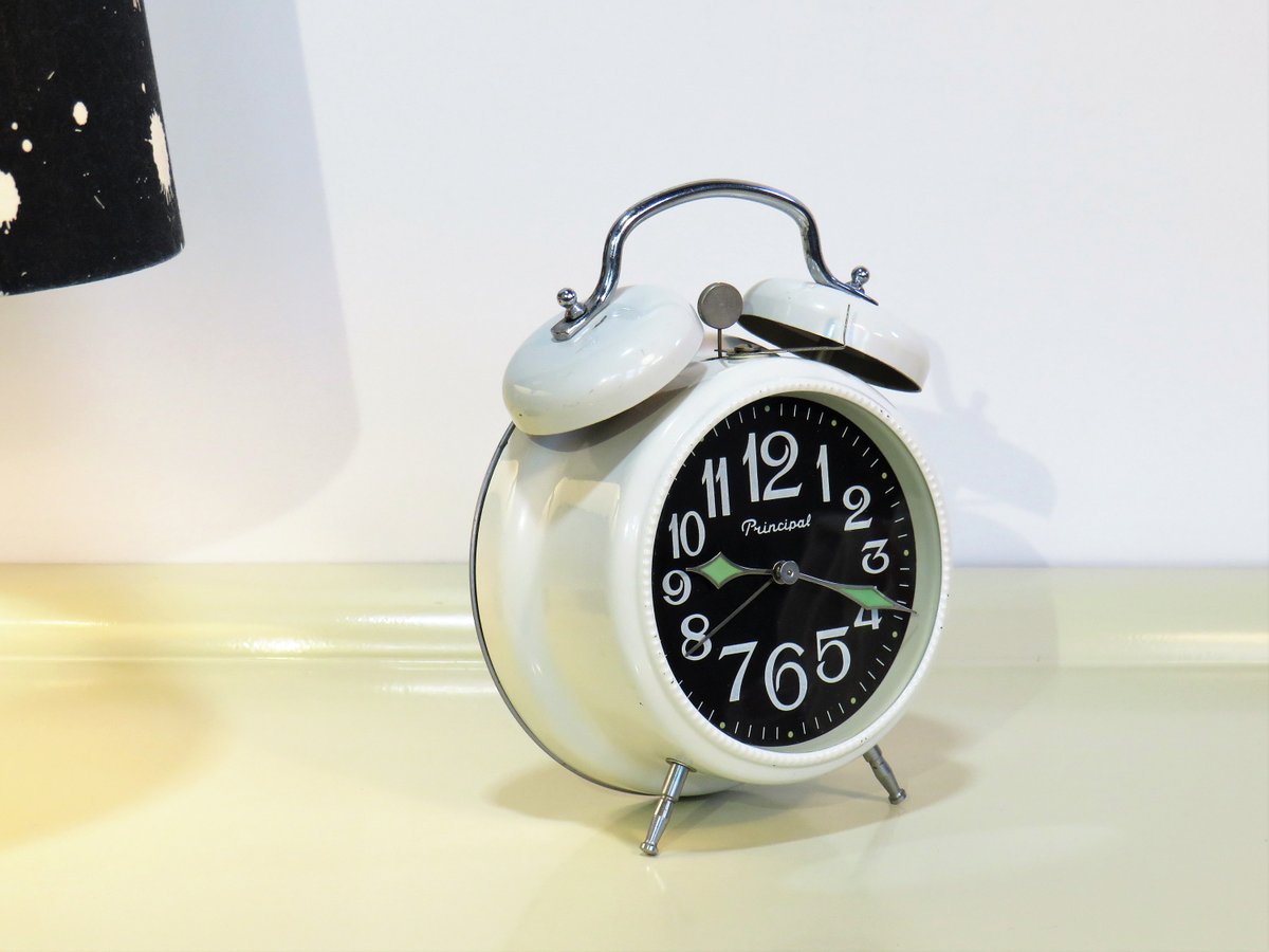 MaLanterne's tweet photo. Vintage Twin Bell Alarm Clock, White color, PRINCIPAL Vintage Alarm Clock, Made in Germany, Table Clock, Retro 70s https://t.co/nNK57GuW94 #FREESHIPPING #Holidays #April Fools #Retro #GIFT #Vintage Fashion #Spring #Wedding #Summer Dress #WorkingClock https://t.co/OvgoiNXHBT