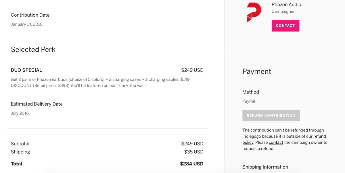JuanCarLR's tweet photo. Hello @Indiegogo More than 4 years ago I invested in @PhazonAudio  campaign and now I can asume that it was a millionaire #fake. The product will not be real ever and I've lost my money. I don't trust you and crowdfunding platforms ever. #virtualFraud https://t.co/xUeiIvORZ1