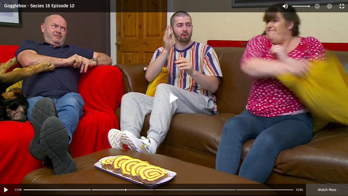 mistercourt's tweet photo. #Goggleboxers react - Tommy is aboutto get a pillow in the face! #Gogglebox https://t.co/ZUZPsyQuma
