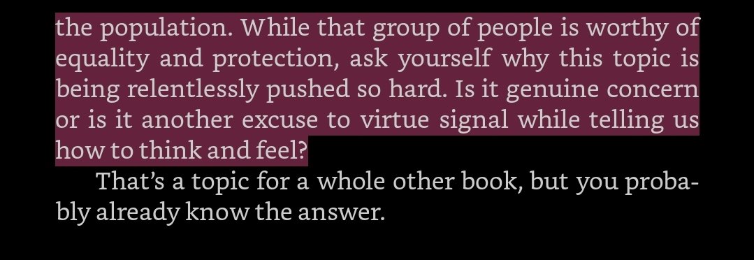 God damn, I was expecting some transphobia, but not this much. Also it's funny to have that last paragraph about virtue signaling from a gay man, because you swap out "trans issue" with "gay Issue" and that would of been fitting in the early to mid 2000's. 1/2  #DontBurnThisBook