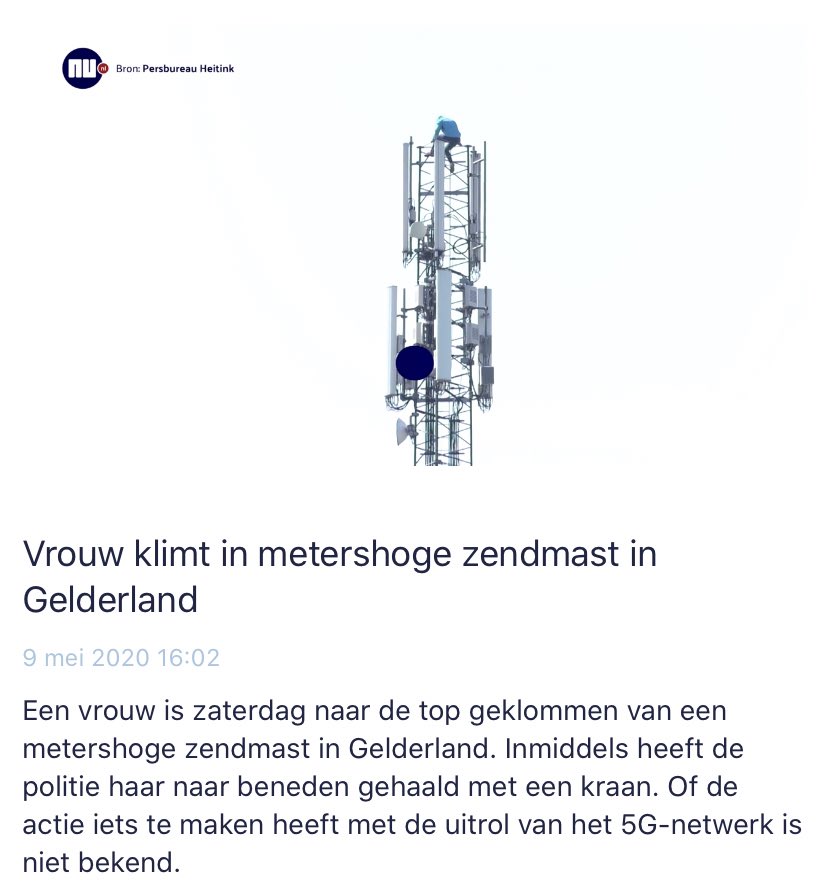 Man klimt in 5G zendmast en komt naar beneden als vrouw.