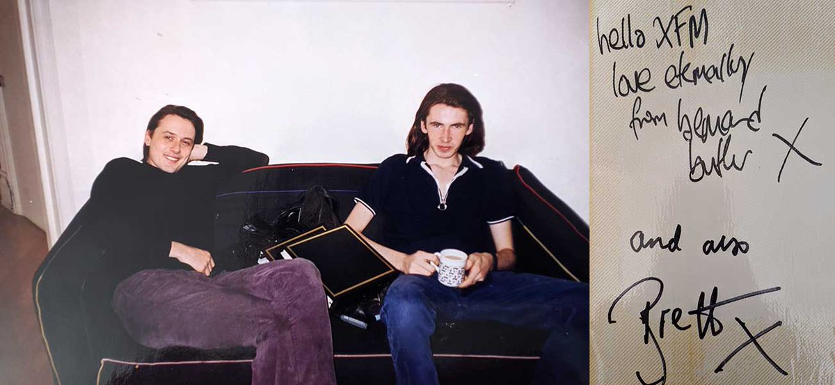 Brett Anderson and Bernard Butler from Suede in happier times, visiting Xfm to promote the band's second single, Metal Mickey. Between them sit the two guestbooks. 13/20