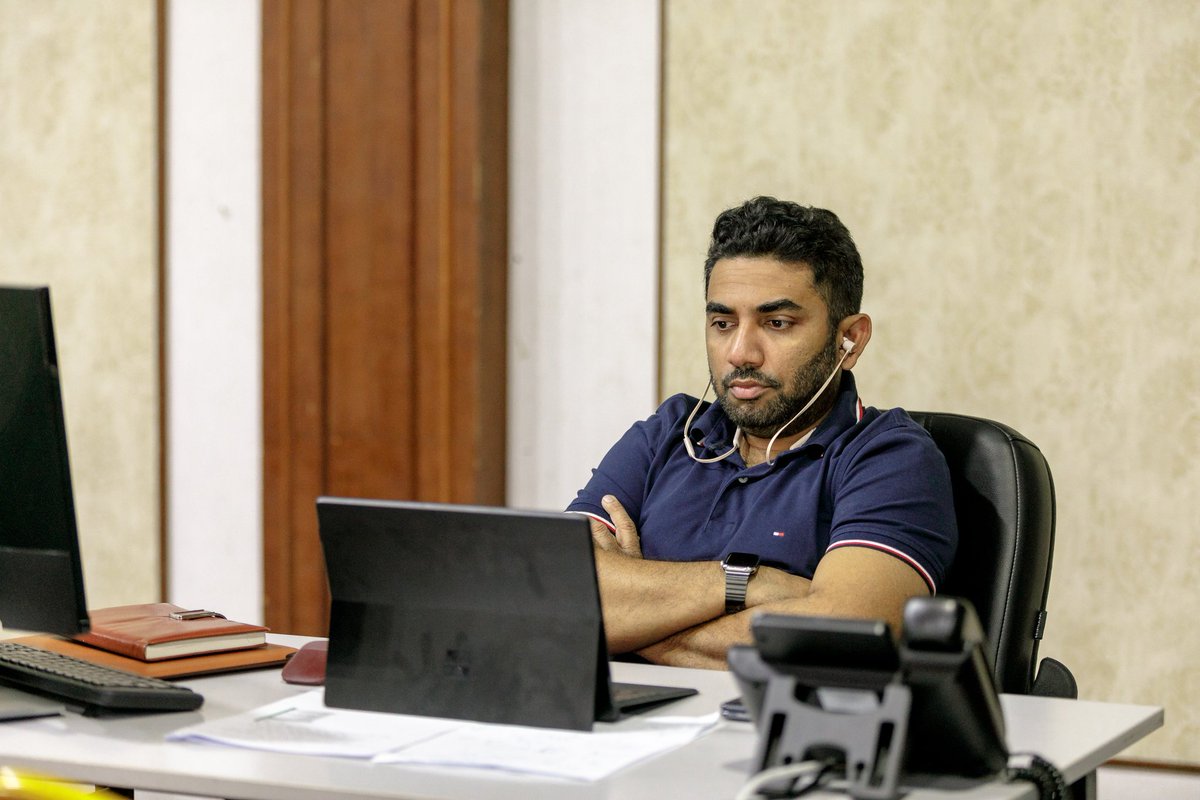 MoHmv's tweet photo. The Minister of Health and key NEOC officials joined in the regular teleconference with HEP @ibusolih.

They discussed the steps and measures in place to mitigate the community spread of the  pandemic across the nation.
@presidencymv https://t.co/W2uMtV5c3R