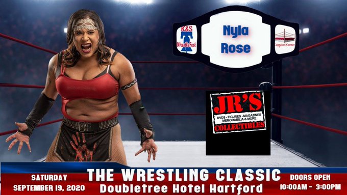 Wrestl_Classic's tweet photo. "The Wrestling Classic" @Wrestl_Classic presented by K&amp;S @KSWrestleFest @CaptinsCorner Captain's Corner on Saturday, Sept 19 at the DoubleTree by Hilton Hartford in Windsor Lock, CT.  @LanceHoyt @NylaRoseBeast @1ReneeMichelle @DeonnaPurrazzo appearing with @wrestlingisJoJo JR's https://t.co/QBymJcpgCi