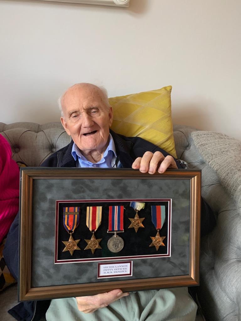 WWRLFoundation's tweet photo. On the anniversary weekend of #VEDay, we share this wonderful picture of Petty Officer Archie Lannon who served on #HMSRenown during #WW2 with you 

Now aged 96 years, Petty Officer Lannon is the grandad of Foundation Director Neil Kelly, and we’re SO proud of him. 💙💛

#ourhero https://t.co/hLabUhWxNO