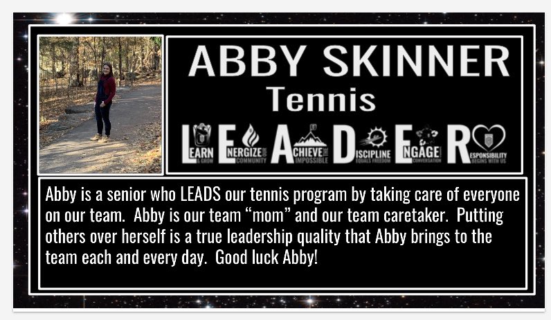 tnhssoc's tweet photo. Today’s Spring Sport Senior Spotlight...

Abby Skinner 🎾👏🏻@flyndefy https://t.co/hdsM1DBjHd