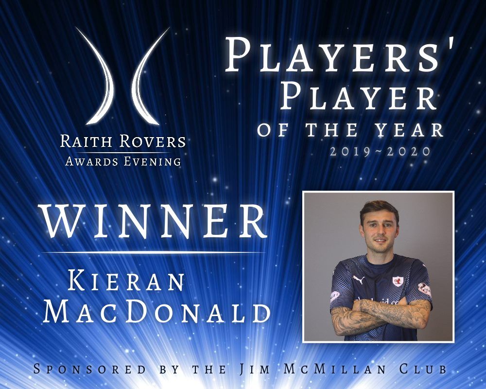 RaithRovers's tweet photo. PLAYER OF THE YEAR AWARDS | The annual POTY awards are taking place just now at https://t.co/fHiEF7ESvo

The Players Player of the Year has just been announced as @MacDonaldKieran and completes the fullbacks hat-trick of awards!

Well done Macca!

#YourRovers #StaySafe https://t.co/GvRdw03DhG