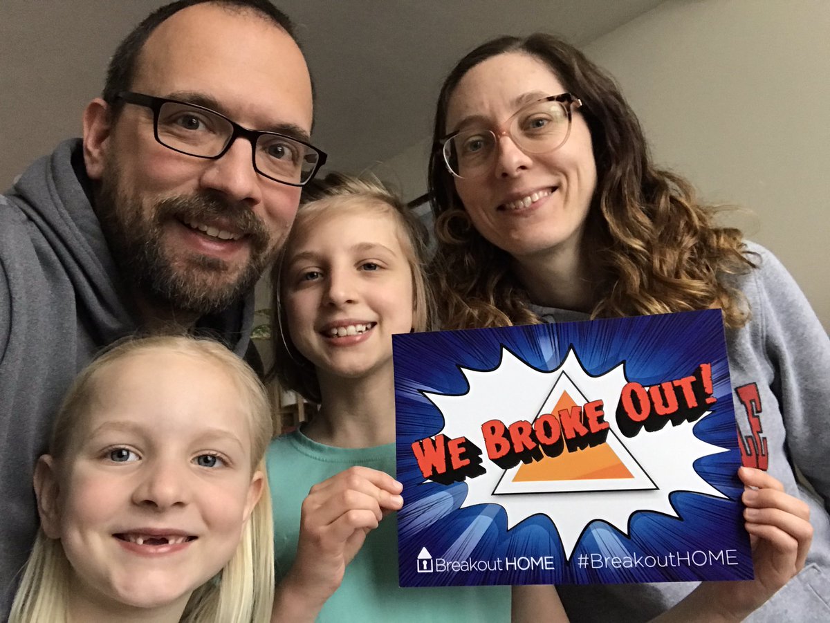 We won a #breakouthome last week by competing in <a href="/breakoutEDU/">Breakout EDU</a> daily live challenges! It was awesome &amp; we broke out. Family fun on this snowy day😄