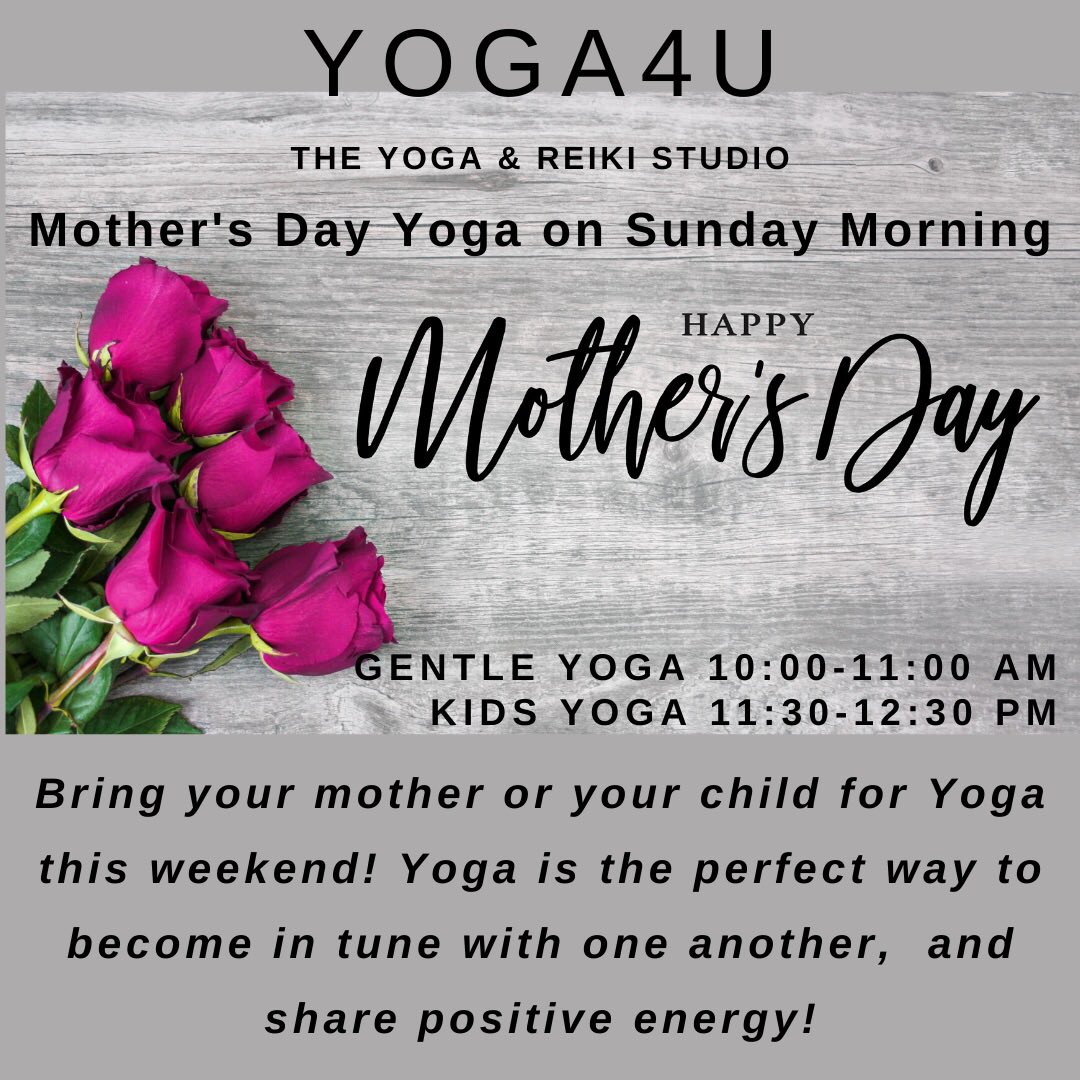 yoga4ublog's tweet photo. Mother’s Day Yoga 🧘‍♀️ On Sunday Morning!!!Give the gift of yoga class to either your mother or your child to celebrate Mother’s Day 💕Mother’s Day Gift Certificates are available to purchase by email. 
Give a Gift Of Yoga this year Namaste!🙏🏻 #yoga #MothersDay #onlineyoga https://t.co/k1oMXPC7d4