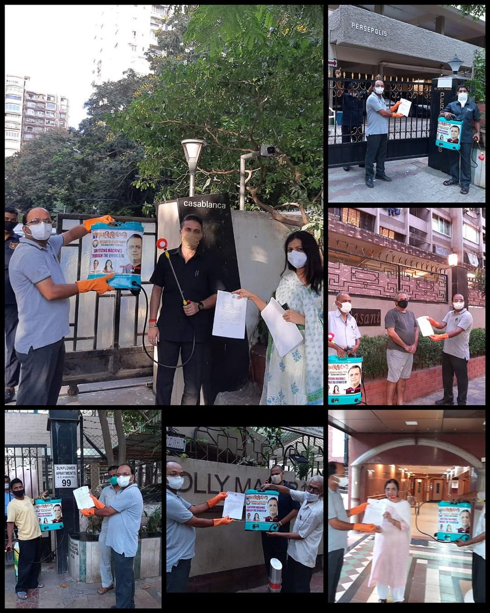 SujitSDubey's tweet photo. MLA Shri Rahul Narveker Ji Started distribution of sanitizing/spraying machines with solution to Cuffe Parade buildings today alongwith the efforts of #Ward227 #Corporator Mr Makarand Narwekarji and #Ward226 #Corporator Smt Harshita Narwekarji. initiative in keeping our area safe https://t.co/5eraVmfKL4