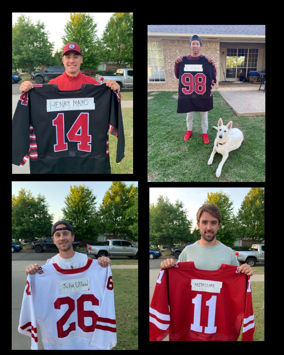OUHockey's tweet photo. We would like to take this time to honor the #RealHeroes. Thank you for your service during these tough times. We are honored to wear your names on our backs. ❤️ https://t.co/v3mPWTKKCg
