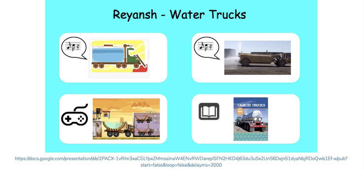 MissCooke19's tweet photo. @KSzajner Thank you for your PD on creating a choice board! One of my students messaged me to say he really wanted to learn about water trucks! So I created this for him! What do you think? #Seesaw #individualisedlearning @Seesaw @ambassadoruae https://t.co/OjBzAfyzDJ