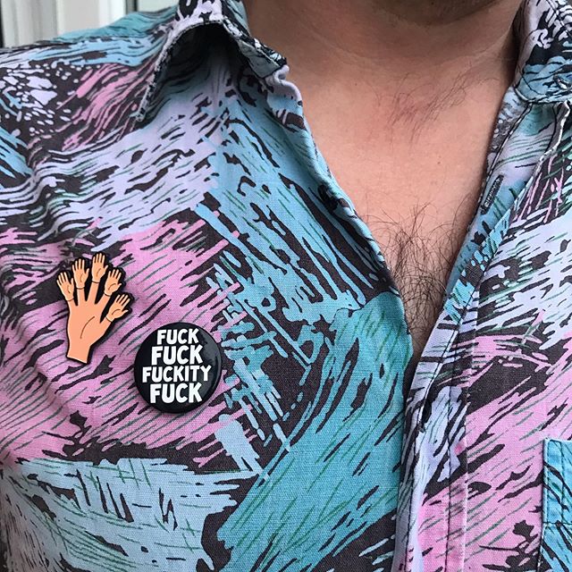 supertinyhands's tweet photo. Forcing my husband to wear the tiny hand pin badge. https://t.co/56q9ThBD1E https://t.co/zDGXMk9S2k