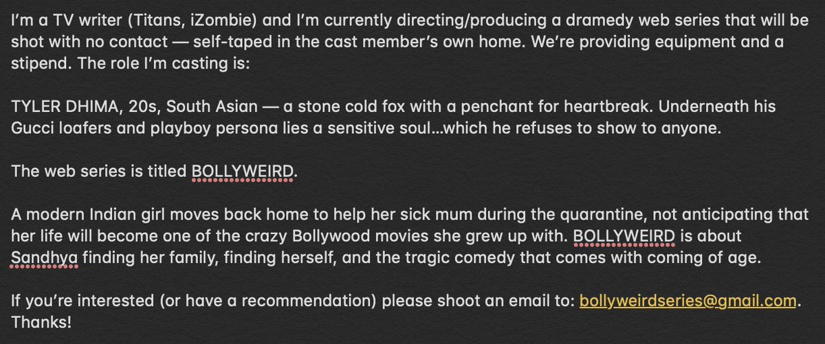 #CASTING -- South Asian leading male for web series. #Actor #IndianActor #Desi Details in photo.