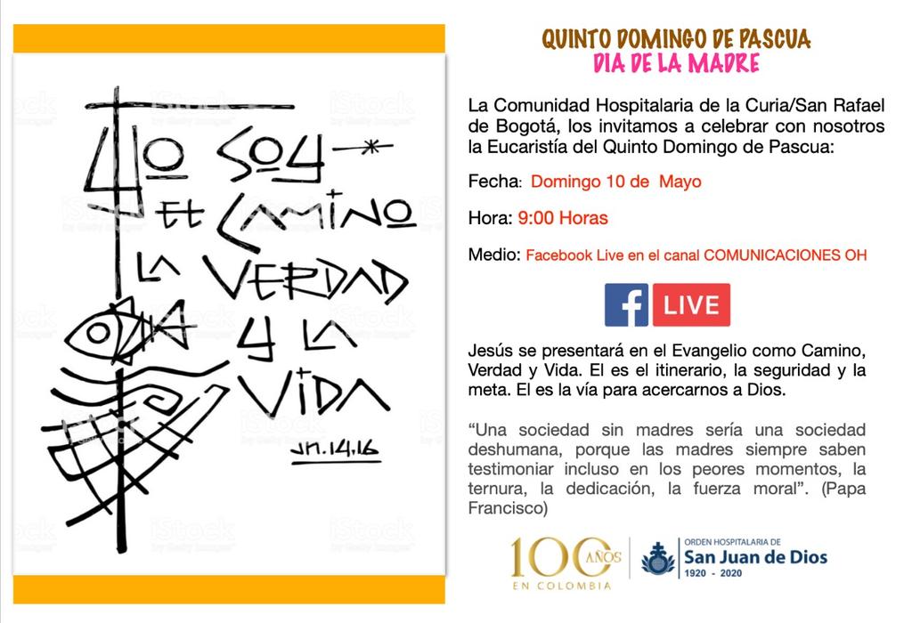 OHSJDColombia's tweet photo. La @OHSJDColombia extiende invitación a celebrar unidos la Eucaristía del V domingo de Pascua  en honor al día de las Madres. #DiaDeLaMadre a través de Facebook live https://t.co/H2gI2dGpD3 https://t.co/pj52tvZbG9
