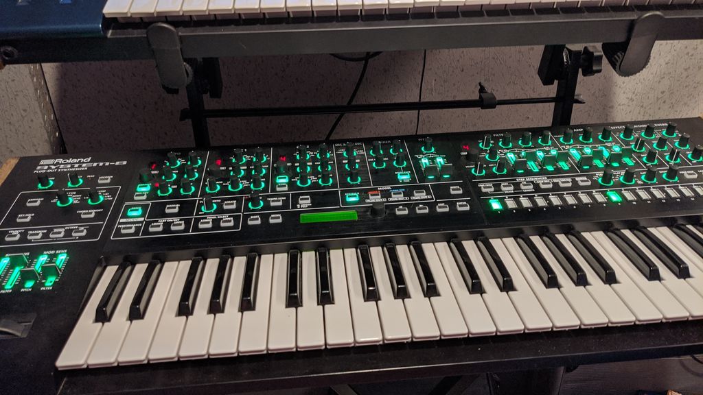 diescuminc's tweet image. Hello Synth Saturday! More talking about kit that we used on Flight of the Infinite. Today, our Swiss army knife synth, the @Roland_US #System8. It does anything in a pinch. 3 plug-outs, patch stacking in performance mode, oodles of OSC shapes... custom wood cheeks 🎹 😍 🎹
