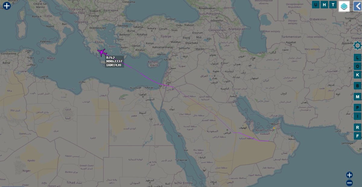 Andy007_SR_A's tweet photo. Italian Air Force 🇮🇹
MM62227 / #33FE7D / #IAM1420
Boeing KC-767A

Departed Al Minhad AB > RTB Pratica di Mare AB, airframe arrived into Al Minhad yesterday... https://t.co/7awkdP7alu