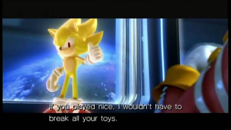 Late 00's era: Sonic begins to understand language better. Now that he can talk coherently he takes Eggman and his threats WAY more seriously, but he is having trouble letting go of some of his awkward speaking habits from his Adventure days.