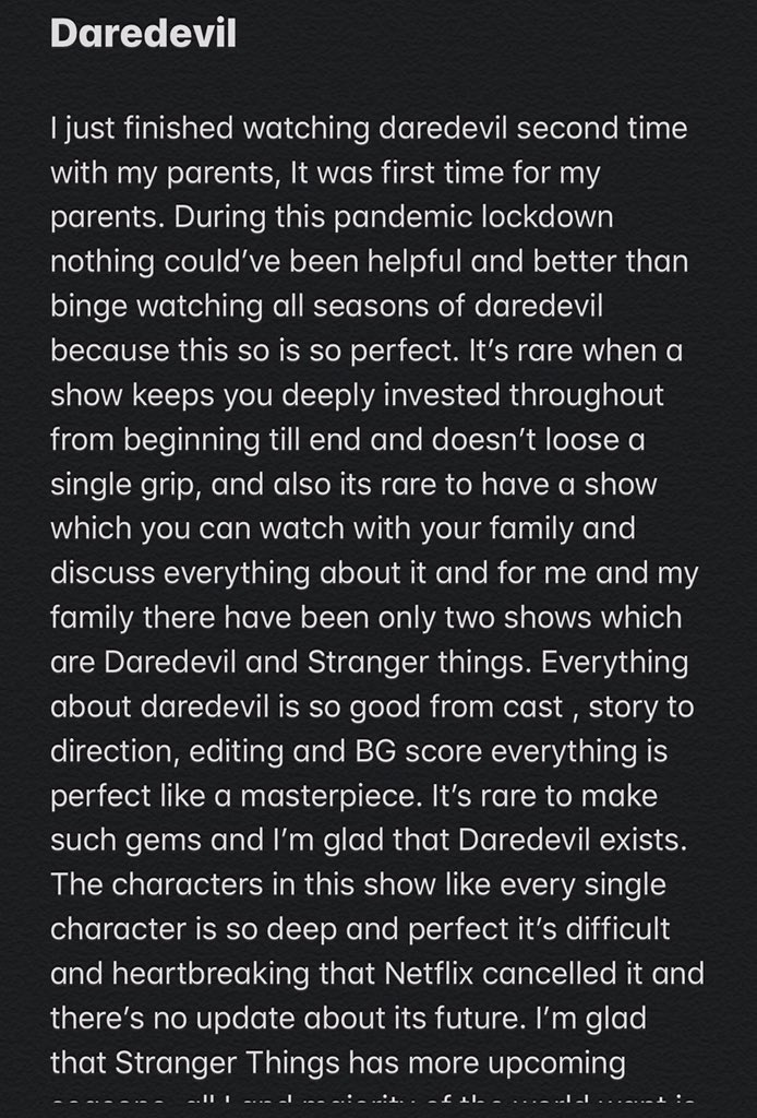imbatman151's tweet photo. I’m demanding the return of #daredevil from where it left with same cast, characters,story and directors.I’m not the only one who wants daredevil to return,majority of everyone wants it coz this show is a masterpiece,perfect in every way.Please  @disneyplus @netflix 🙏 my story👇 https://t.co/X7Xvihc2MN