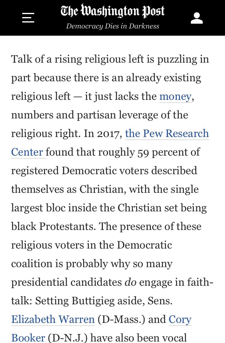 in the very article she tweeted out, Liz says a religious left exists (including Black Protestants), but the left does not have the resources or leverage to be a meaningful body compared to the rightdamn I know Twitter is reactionary HQ and we stuck at home but take one woosah