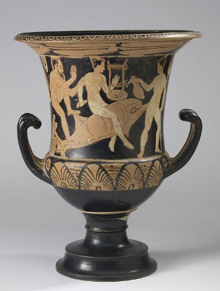 Ritterton's tweet photo. This #Faliscan #calyx #krater from #Eturia -- you just want to ask what is the back story? we got 2 lyre players riding either a dolphin or a swan. Poseidon v. Apollo for the music win? 
Paging @DocCrom @LloydLlewJ @greekhistorypod @Chapps
@ROMtoronto
@Satyrday bonus item https://t.co/TZV5r5oYEW