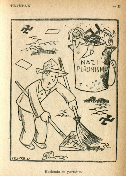 Perón armando su movimiento con nazismo desperdigado. (Si alguien identifica quiénes son las figuras en el tacho se agradece el aporte).  #TristánLVEnTwitter