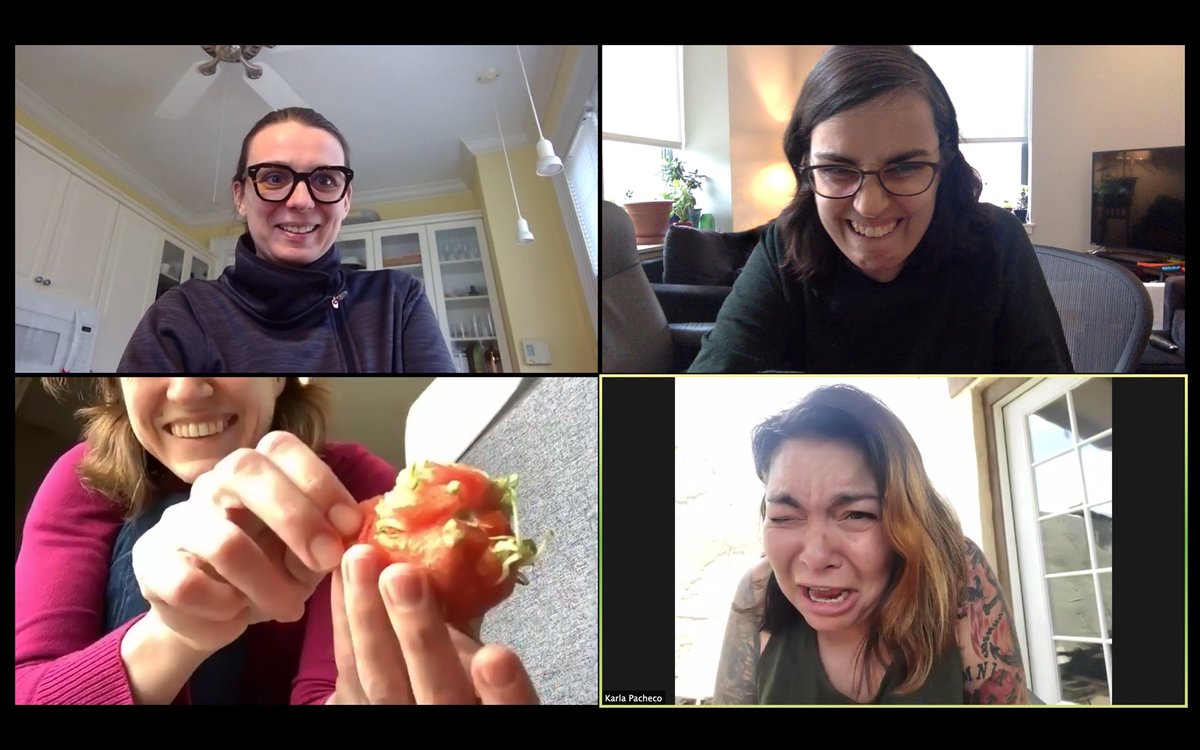 I decided to invite some friends to watch the  #HorrorTomatoes dissection. Thank you  @DoctorFrenchie  @RosemaryMosco &  @THEKarlaPacheco for sharing my joy/disgust 