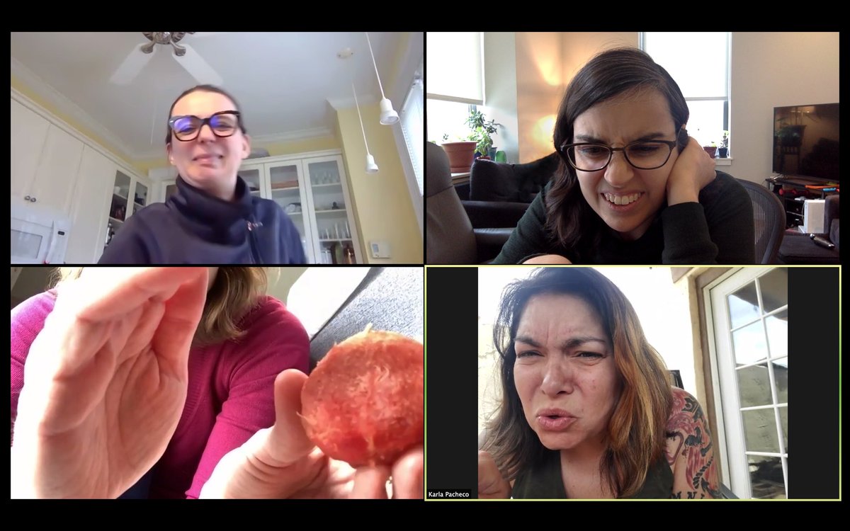 I decided to invite some friends to watch the  #HorrorTomatoes dissection. Thank you  @DoctorFrenchie  @RosemaryMosco &  @THEKarlaPacheco for sharing my joy/disgust 