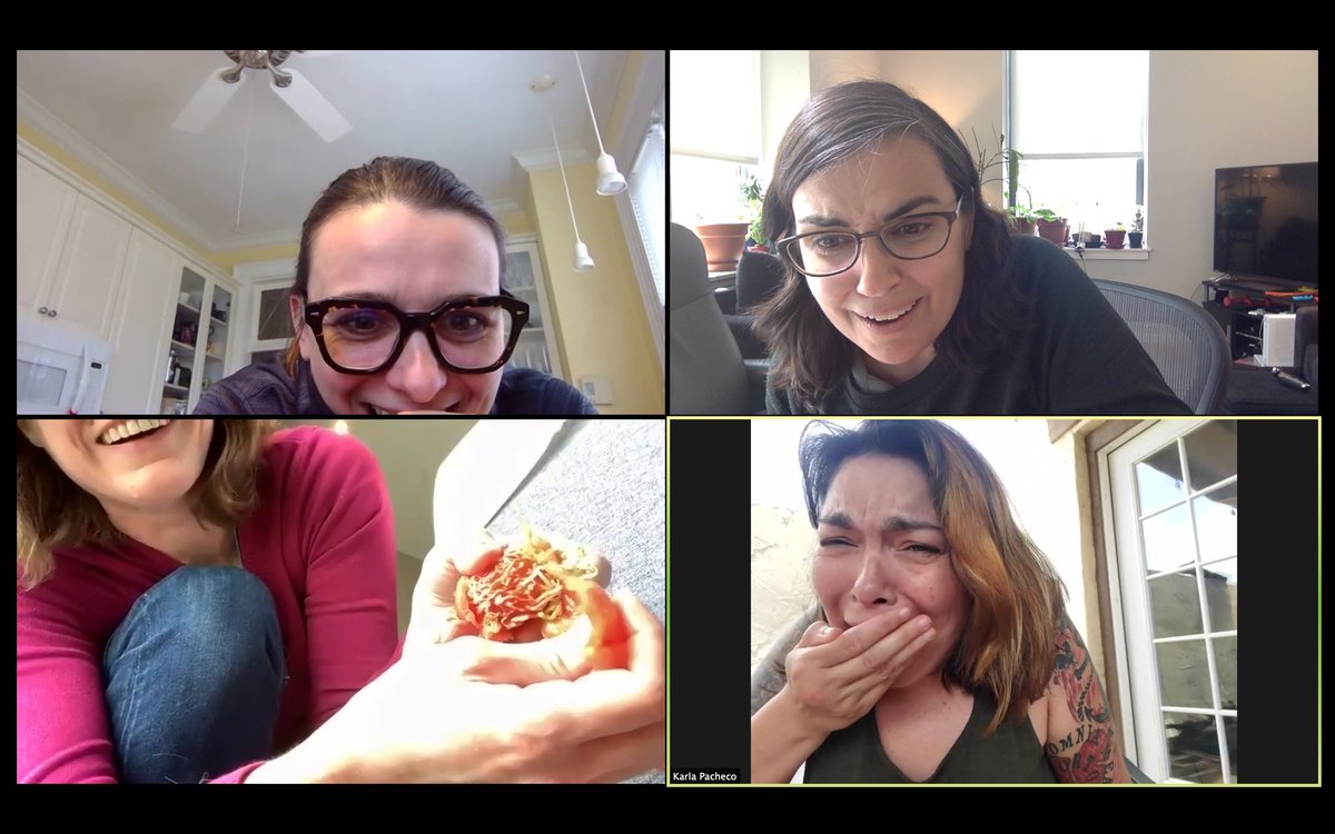 I decided to invite some friends to watch the  #HorrorTomatoes dissection. Thank you  @DoctorFrenchie  @RosemaryMosco &  @THEKarlaPacheco for sharing my joy/disgust 