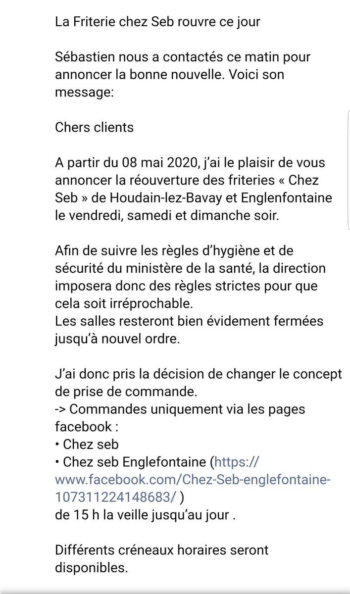 Chris5973's tweet photo. Ré-ouverture de notre friterie "Chez Seb"👍🍟🍟👏🤩
#englefontaine
#Deconfinement11Mai https://t.co/KQgw4yyvtP