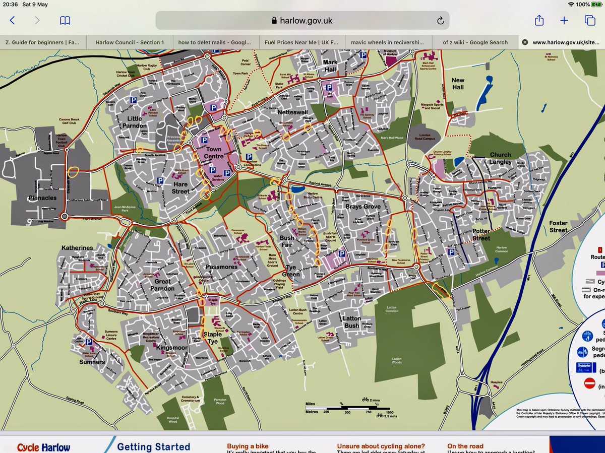 TDF79's tweet image. I say  @transportgovuk the government has said there will be funds for #cycling can I ask you to get @Essex_CC to seriously repair our #Harlow #cyclepaths @HarlowCouncil @craigrmessenger @mehardware @halfon4harlowMP They Are bad in places, LOTS IN YELLOW SOME, NOT ALL.