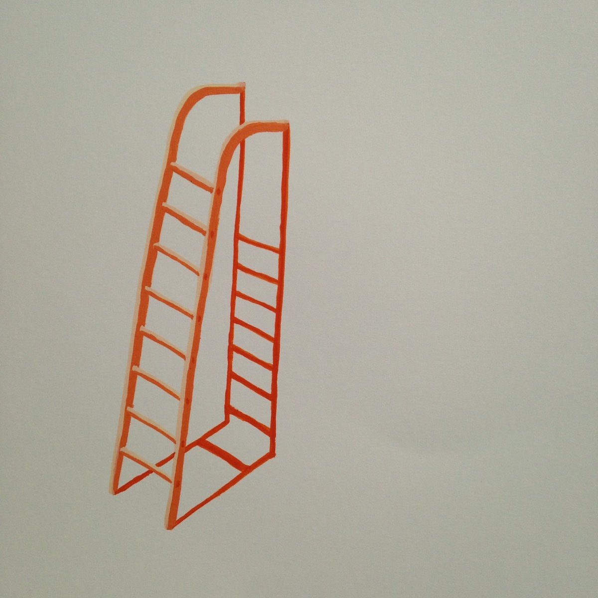 TestSpaceSpike's tweet photo. Jo Lathwood - ‘Enclosure’ 2020, 297mm x 420mm (A3) Gouache on heavyweight paper ...something orange... #testspacespike #spikeopen2020 #spikeisland #contemporaryart #covidculture #somethingorange #testspaceorange #testspacespike #contemporaryart #jolathwood #ladder #enclosure https://t.co/Z7wim77NEK