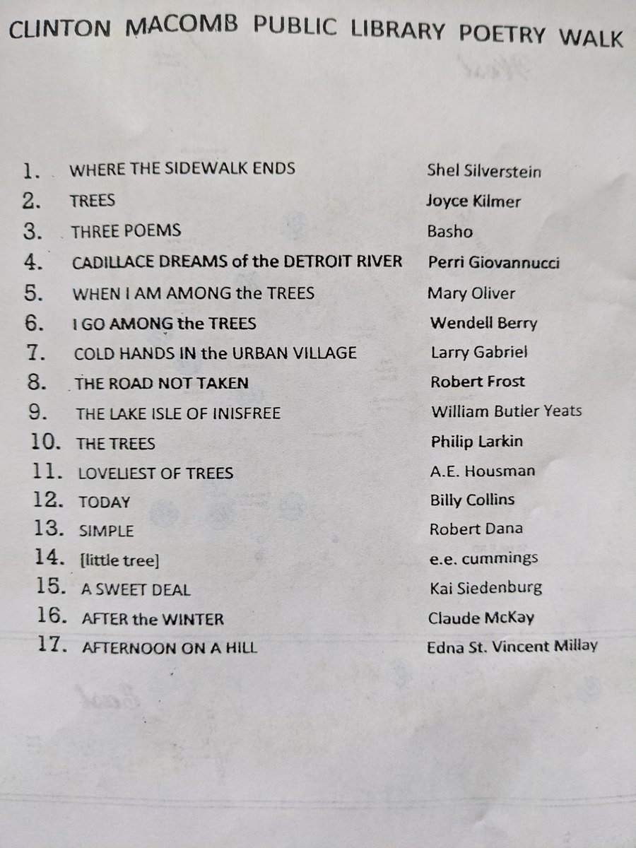 LewisTweets130's tweet photo. If you're looking for something to do when the weather improves, the Clinton-Macomb Public Library created a poetry walk in the Tomlinson Arboretum. Practice safe social-distancing, enjoy the fresh air, and read some great poetry! @CMPLTweets #CVSLearn https://t.co/TsurnvRRSP