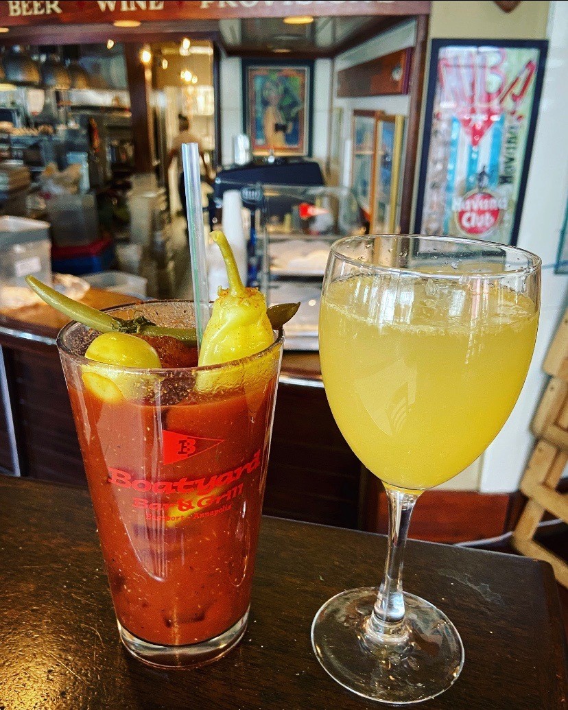 BoatyardBandG's tweet photo. We salute the MOMs! Boatyard special offer to compliment this Sunday's Mother's Day celebration: carry-out a Mimosa $5.00, or Boatyard Bloody (Tito's vodka &amp; house made bloody mix $6.00)!  Pair with lobster rolls, lobster tails &amp; more https://t.co/4YBkP5hKma https://t.co/67glTE17Mi