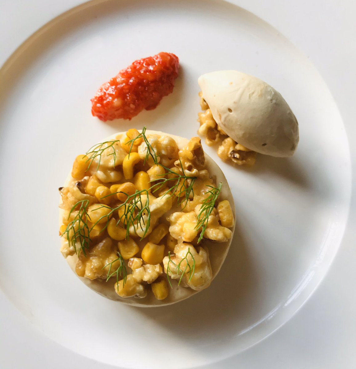 adamashley999's tweet photo. A bit of #lockdown cooking! Caramelised Popcorn & Sweetcorn Parfait, Chilli Jam, Praline Ice cream!
#dessert #popcorn #cooking #chef #cookingathome credit to @Midsummerchef for the recipe from his book #outofmytree https://t.co/iP8bUoiRpV