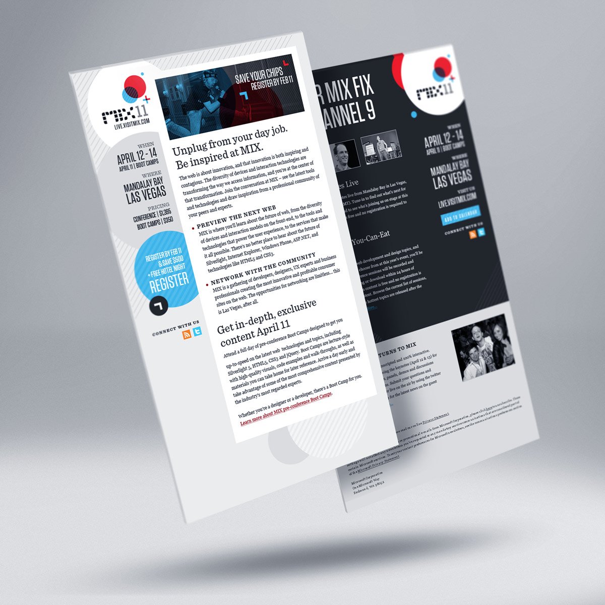 McMattysDesign's tweet photo. The email blasts my marketing team and I branded for MIX11 bolstered big ROI - what do you think of the dark/light versions?!
#mcmattys #mcmattysdesign #microsoft #mix11 #conference #tradeshow #emaildesign #emailmarketing #leadgeneration #frontend #leadgen #graphicdesigner #html https://t.co/xjCHGsi3Hn