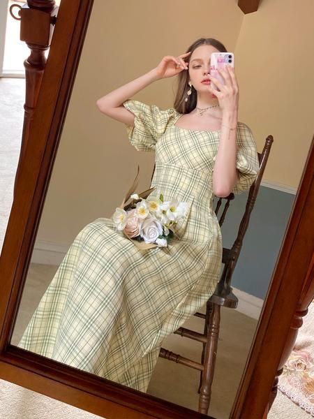 Manusmachina 黄緑格子縞のフレンチワンピース T Co Smrxnmblgq クラシックな雰囲気が漂う格子縞ワンピース 黄緑色の格子縞が初夏の季節感を演出してくれます キッチリとしたスタイリッシュさの中に カジュアルな雰囲気が漂う ワンピース