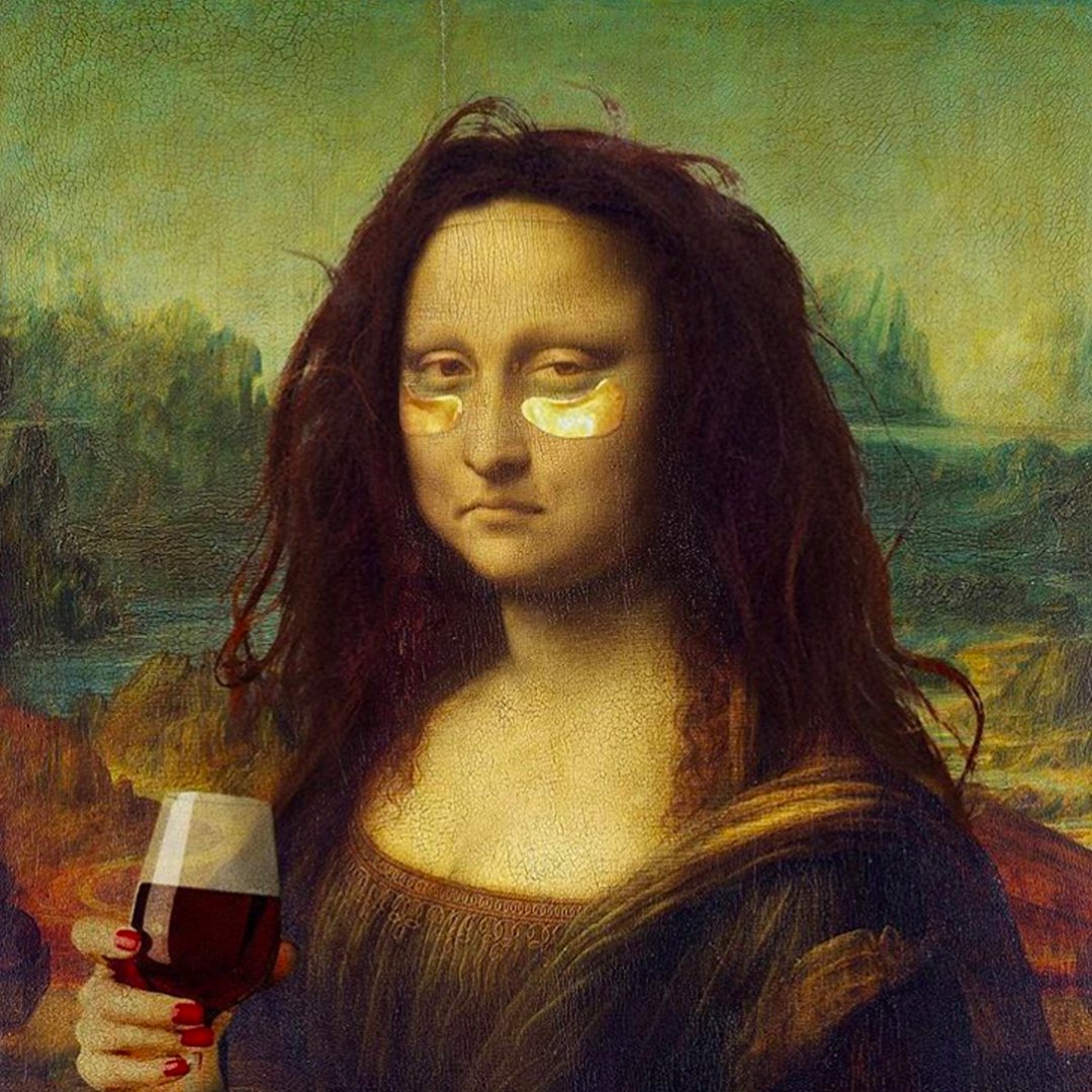wearemarque's tweet photo. Not even the Mona Lisa can look like the Mona Lisa 24/7. Cut yourself some slack - it's the weekend after all! 🍷😉 https://t.co/3DvGTshPcv