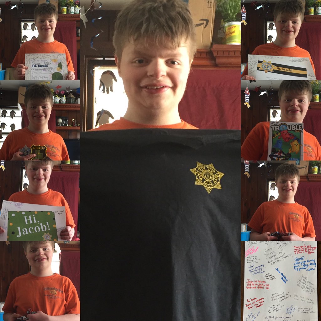 DavisSheriffUT's tweet photo. Meet Jacob from Vermont. He loves mail and asked us to send him a card. We, of course, obliged and added a few other items we thought he’d enjoy. Our #CardsForJacob arrived in Vermont today and his mom took the time to send us a few pictures.
Keep smiling, Jacob! https://t.co/qzdHp9Fl4l
