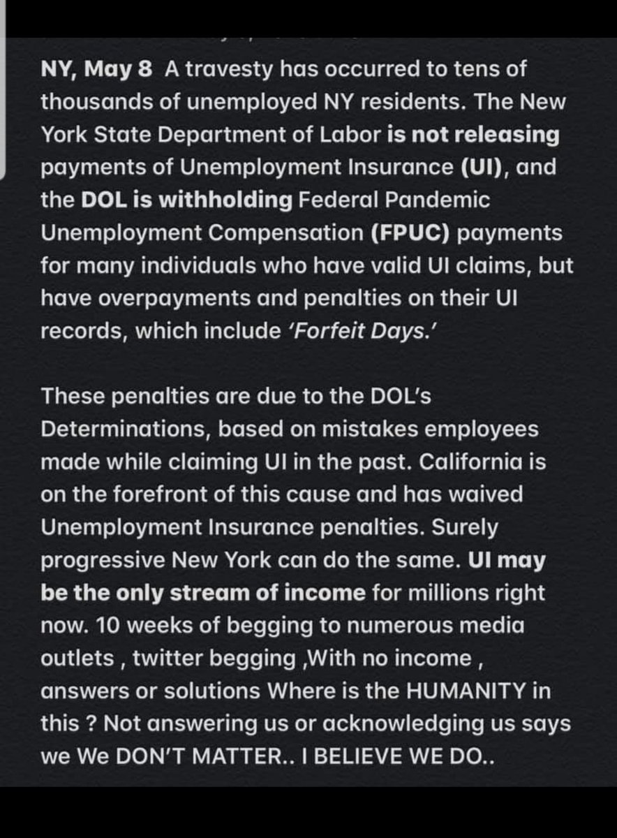 CapassoKristina's tweet photo. @senatorlanza @GovMurphy @NYGovCuomo @NYSDOLCommish  @TheEllenShow 
We have families too!! I owe no money but have 50+ penalty days!!! I have 2 kids https://t.co/ZSGrzZmsuT