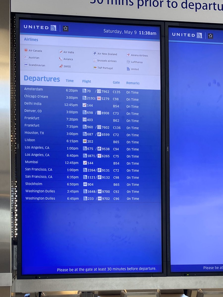 Also, this was the departure board at Newark when we were there around 12 noon. Not a lot of flights