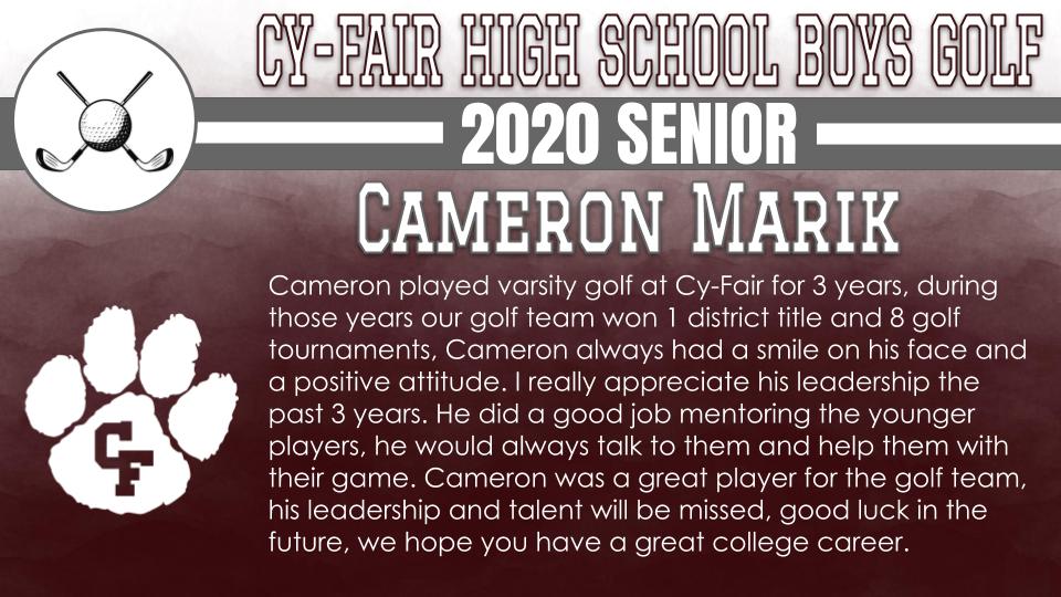 BFNDAthletics's tweet photo. Our next group of athletes we would like to recognize is the Class of 2020 Cy-Fair Bobcat Golfers. Girls and boys golf seniors include Neha Dewan, Cooper Duncan, Jacob Manalili and Cameron Marik! #BFND #CFHS2020 https://t.co/ZOYhWH2O3G