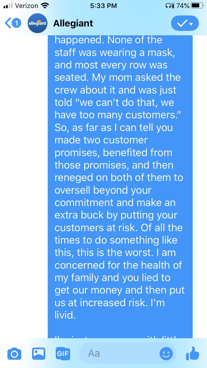 JoelAdams's tweet photo. @Allegiant didn’t seem to think anything was wrong at all. I was livid, but all I was asking for was for them to do what they said they’d do—my mom still has to fly home with them. Here’s the conversation: part 1 https://t.co/zZjWpW9Ain