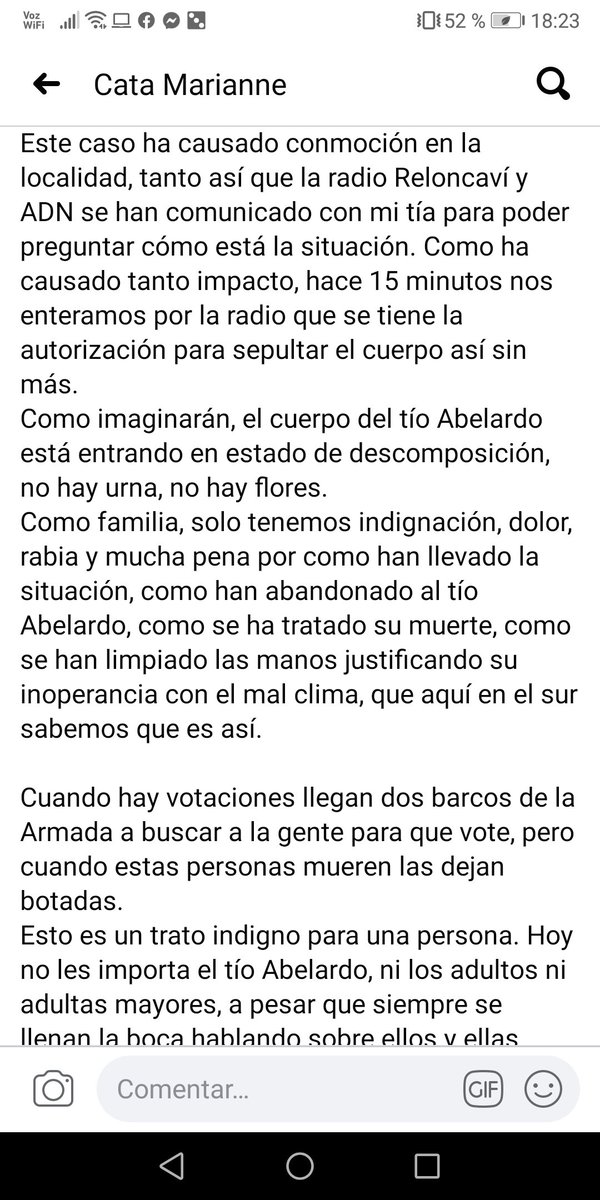 Cattamarianne's tweet photo. El trato hacia el tío Abelardo ha sido indignante. Como familia sabemos que si hubiese sido alguien con plata la @Armada_Chile agota todos los recursos.
#Calbuco
#Queullin
#COVID2019chile
#ComisariaVirtual
#HabiaUnaVezTVN
HASTA QUE LA DIGNIDAD SE HAGA COSTUMBRE.
FAVOR RETWITTEAR https://t.co/d3lFsM1TCp