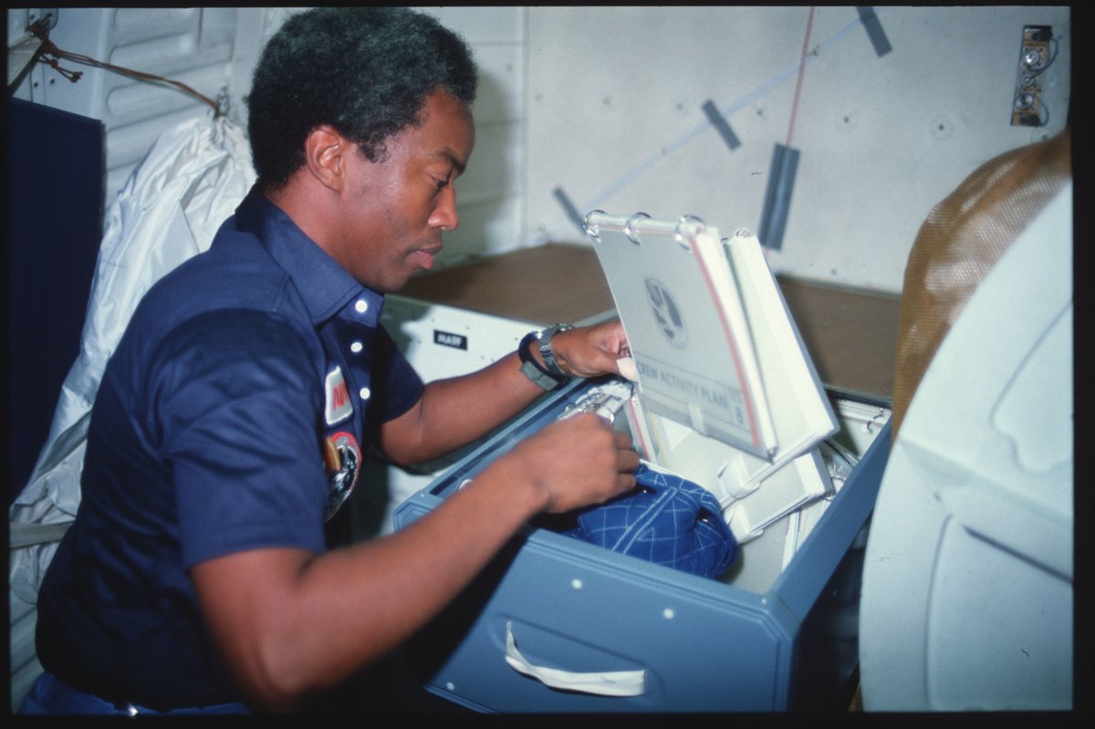 MikeMongo's tweet photo. Two photos of Space Shuttle Astronaut Col. Guion Bluford I had never seen before. These are taken just prior to the successful mission #STS008, in August of 1983. Col. Bluford became the first US Astronaut who is African-American. https://t.co/6e3IFm8wZv
