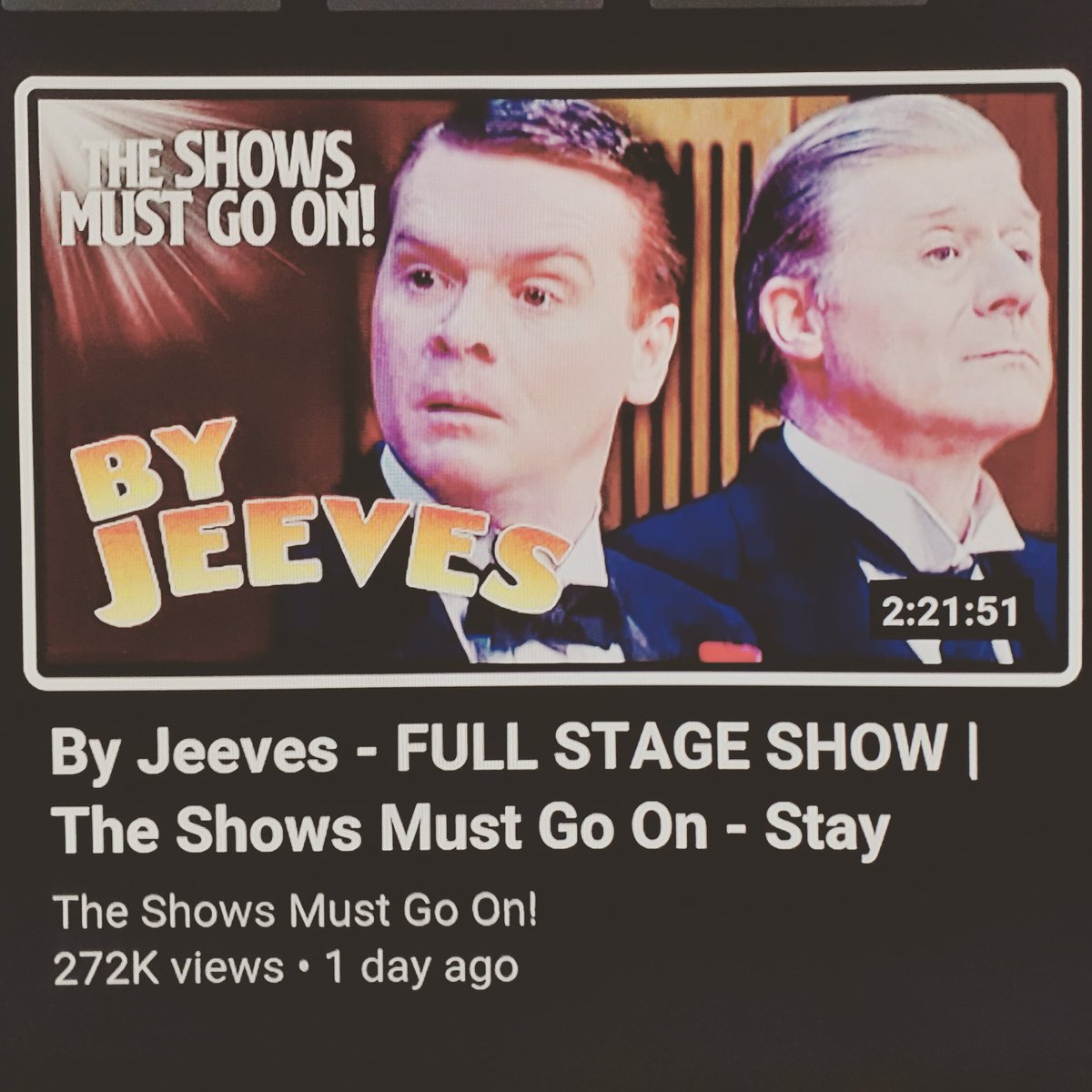 SeanB102's tweet photo. Tonight on "The Shows Must Go On", we go to Broadway for the 2001 taping of @OfficialALW's rarely seen musical 'By Jeeves'.
#byjeeves #andrewlloydwebber #alanayckbourn #nickmorris #martinjarvis #johnscherer #donnalynnechamplin #broadway #musicaltheatre #theshowsmustgoon https://t.co/HsA3YEOIPy