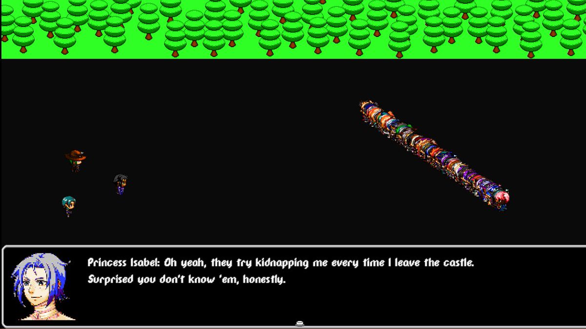 lukesighwalker's tweet photo. The game's writing has a witty, self-aware style that riffs on RPG and video game tropes, such as the princess always getting kidnapped. Playing as the protagonist, Josephine, the only dialogue you have the option to say is "...", parodying the silent player character trope. https://t.co/PDXP1Ozrsa